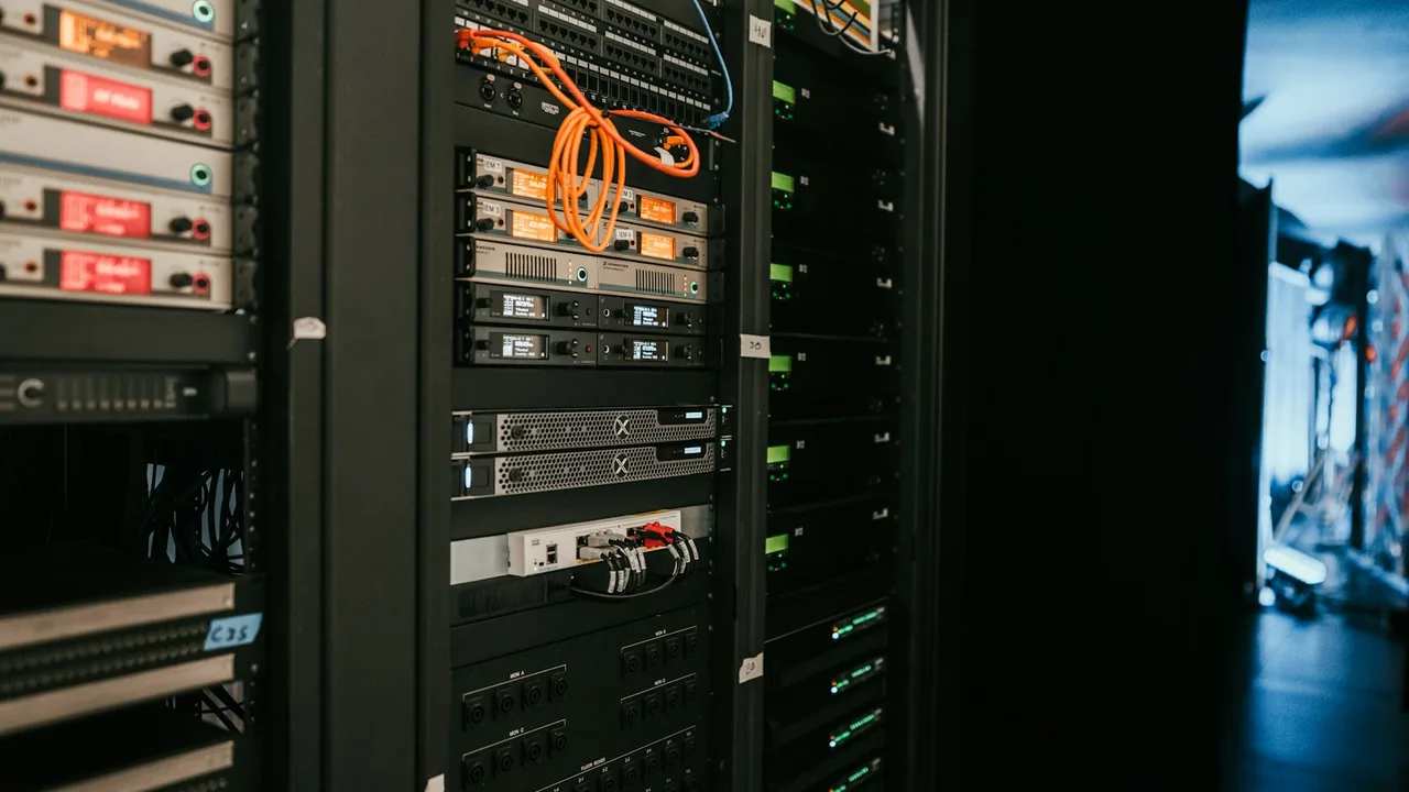 Computer servers and cables inside a rack