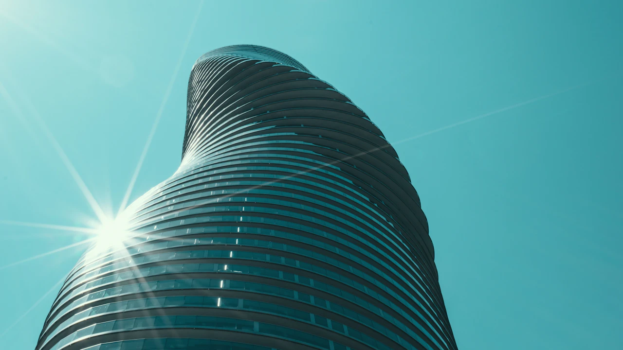 Curved facade of an Absolute Condos tower in Mississauga