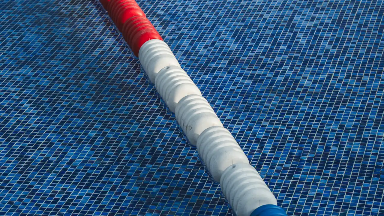 Swimming pool water and a lane rope
